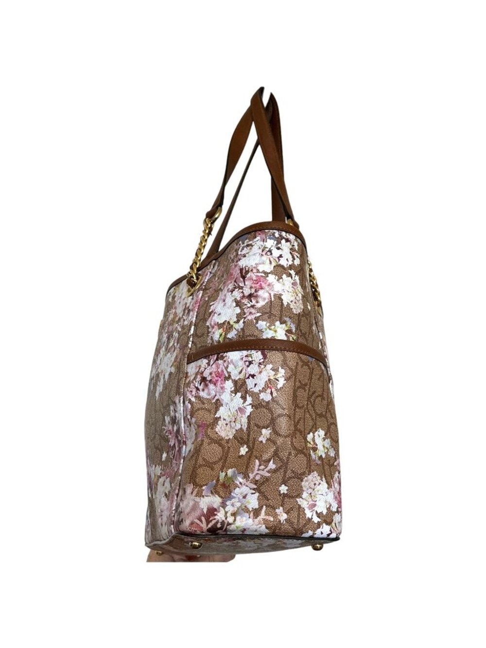 Calvin Klein Signature Hayden Floral CK Logo Satchel Tote Bag Chain Handles - Picture 8 of 16